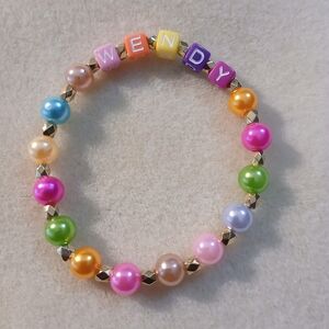 NWT Handcrafted Colorful Beaded Pearl Name Bracelet. Adult Or Children.